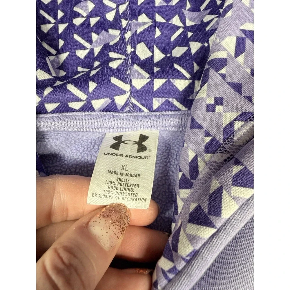 Under Armour‎ UA Hoodie Sweatshirt Loose Youth Girls Sz XL Purple Logo Fleece